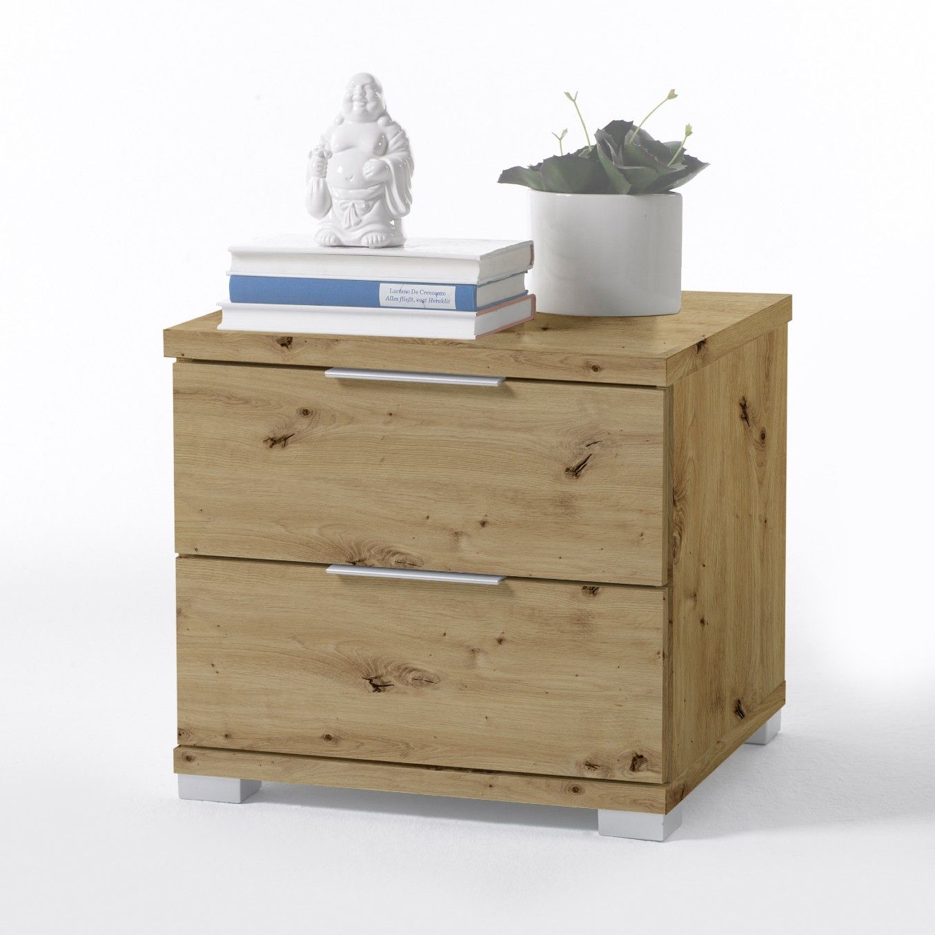 Table de chevet Nacho 46cm avec 2 tiroirs - vieux chêne