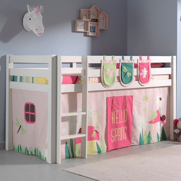 Lit mi-hauteur Charlotte avec tente et sacs de rangement Spring - blanc