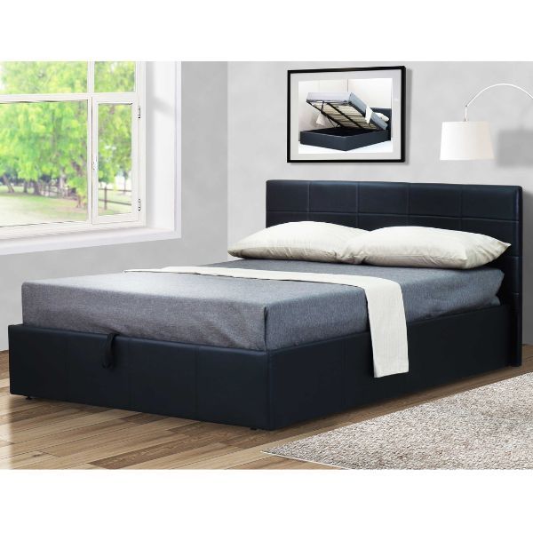 Lit coffre Chance avec espace de rangement 140x200 - similicuir noir