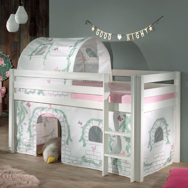 Lit mi-hauteur Charlotte avec tente et tunnel de lit Birdy - blanc