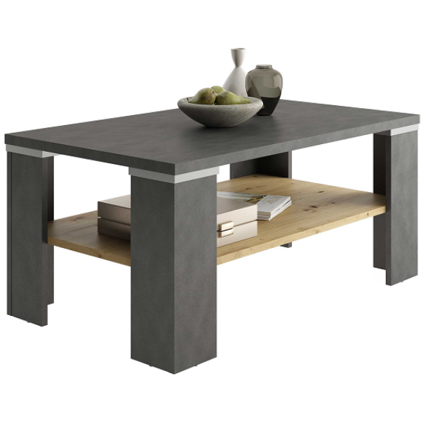 Table basse Bastille 100x60 avec étagère - anthracite/chêne vieilli