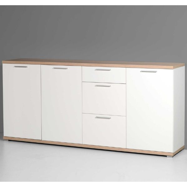 Bahut Tosun 192cm avec 3 portes & 3 tiroirs - blanc/chêne