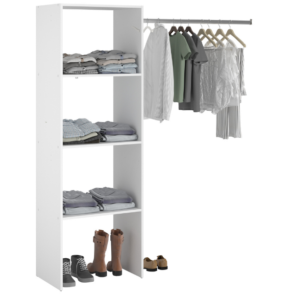 Armoire Botan B - 160cm, 3 planches & 1 tringle - blanc