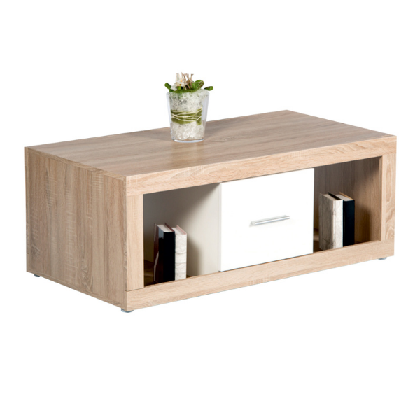 Table basse Brekalo 115cm avec 2 tiroirs - chêne/blanc