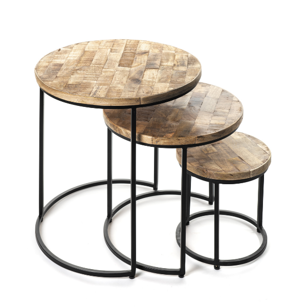 Lot de 3 tables d'appoint Leo - bois/métal