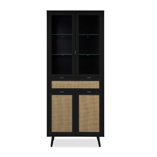 Armoire vitrée Daka 80cm 4 portes & 1 tiroir - noir/nature