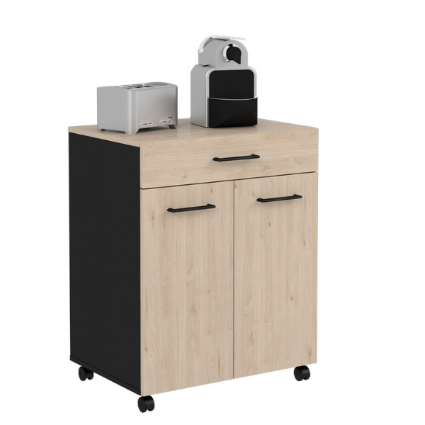 Armoire Item 60x43x75cm 2 portes & 1 tiroir avec roues - chêne/noir