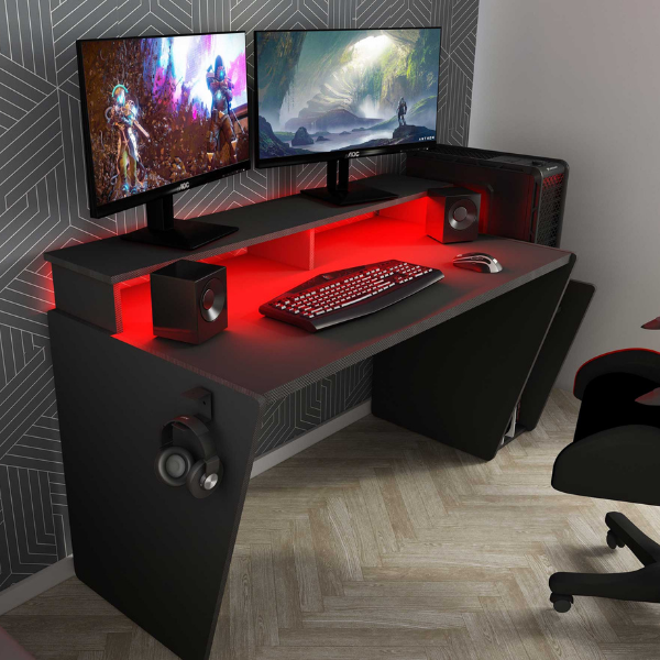 Bureau gaming Yannick 150x70x85cm panneaux de particules - anthracite