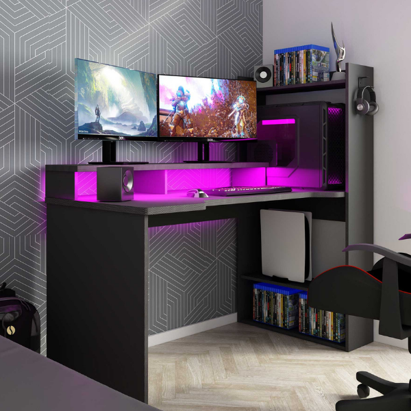 Bureau gaming Zayn 150x70x140cm panneaux de particules - anthracite