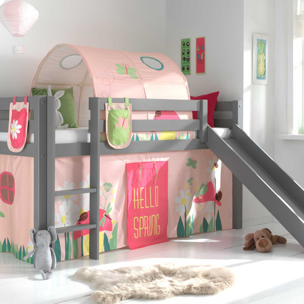 Lit toboggan Astrid avec tente et tunnel de lit et sacs de rangement Spring - gris