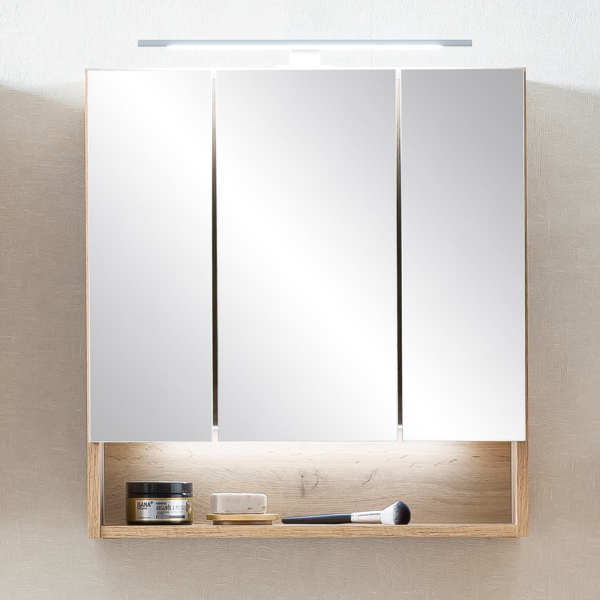 Armoire toilette Karan 60cm 3 portes avec éclairage - chêne