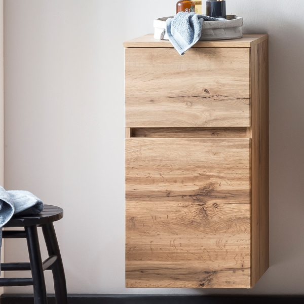 Armoire de salle de bain Vikas 1 porte & 1 tiroir - chêne