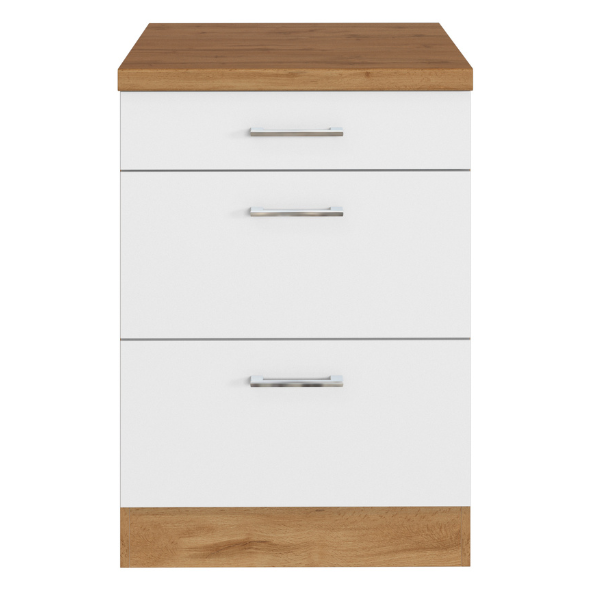 Armoire de cuisine Sorrella 50cm 3 tiroirs - blanc/chêne