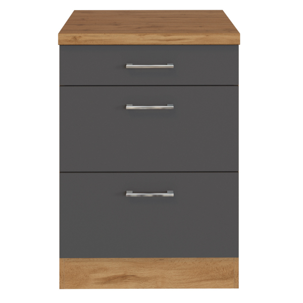 Armoire de cuisine Sorrella 50cm 3 tiroirs - anthracite/chêne