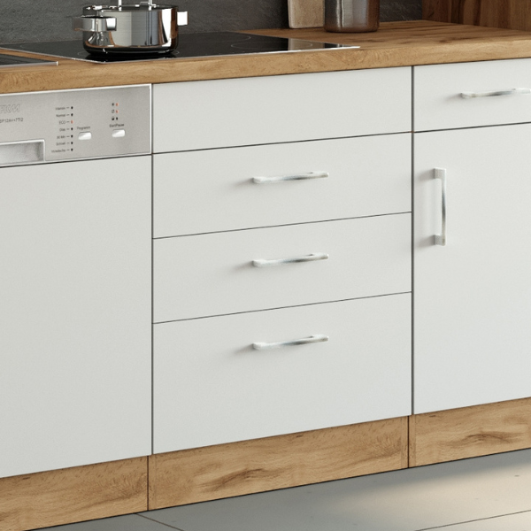 Armoire de cuisine pour plaque cuisson Sorrella 3 tiroirs - blanc/chêne