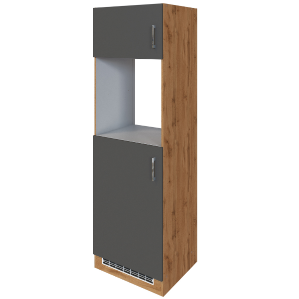 Armoire de cuisine pour réfrigérateur et four Sorrella 2 portes - anthracite/chêne