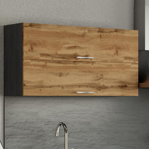 Armoire de cuisine Sorrella 110cm avec 2 portes pliantes - chêne/graphite