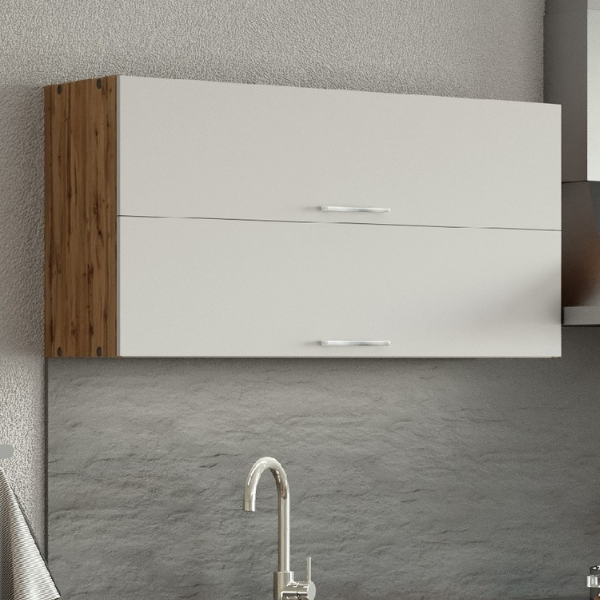 Armoire de cuisine Sorrella 110cm avec 2 portes pliantes - blanc/chêne