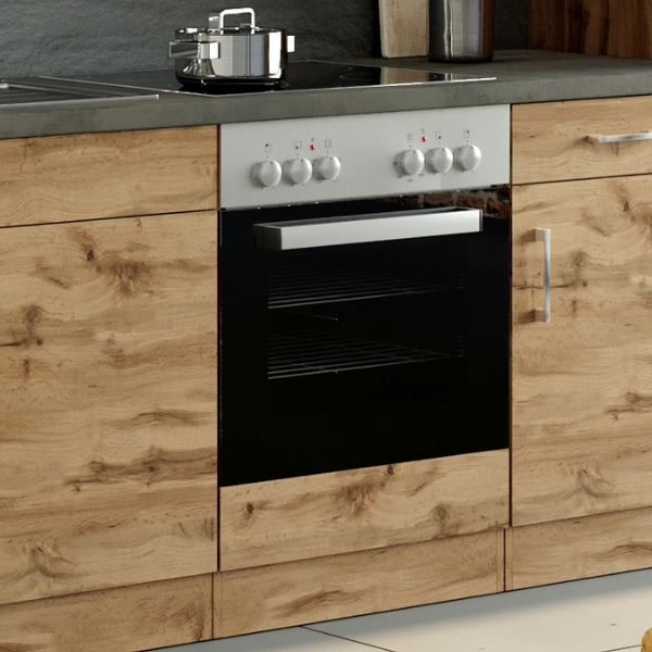 Meuble bas Sorrella 60cm pour four et plaque de cuisson - chêne/béton