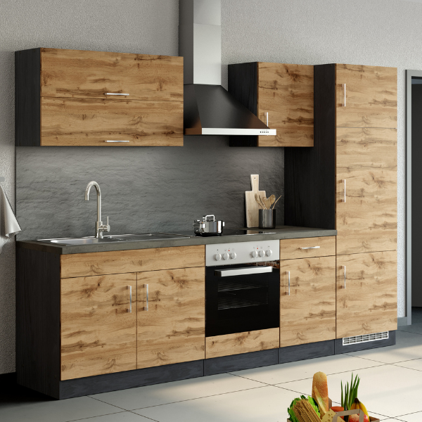 Kitchenette Sorrella 270cm avec espace pour four et réfrigérateur - chêne/graphite