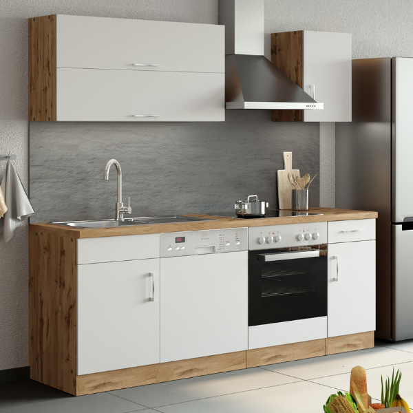 Kitchenette Sorrella 210cm avec lave-vaisselle et four - blanc/chêne