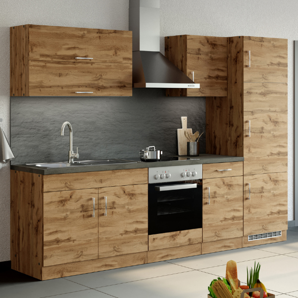 Kitchenette Sorrella 270cm avec four et réfrigérateur - chêne