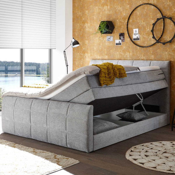 Lit boxspring Albion 180x200cm avec espace de rangement - gris