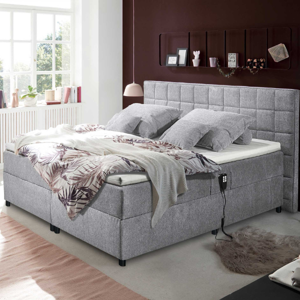 Lit boxspring Mariposa 180x200cm réglable électriquement - gris