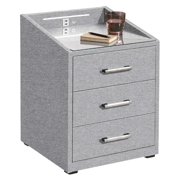 Table de nuit Bronco avec éclairage & porte USB - gris