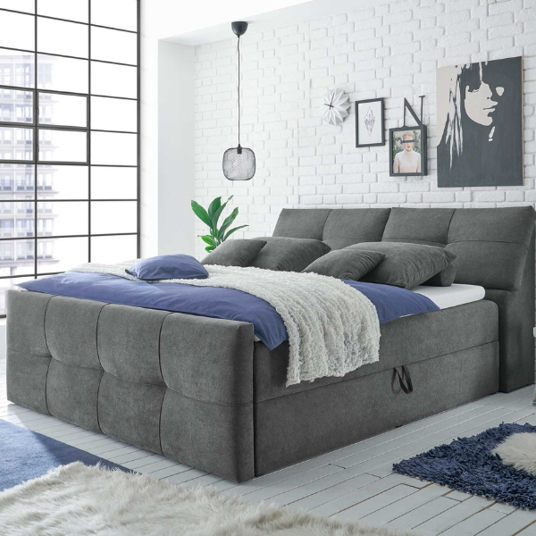 Lit boxspring Fitzroy 180x200cm avec espace de rangement - gris foncé