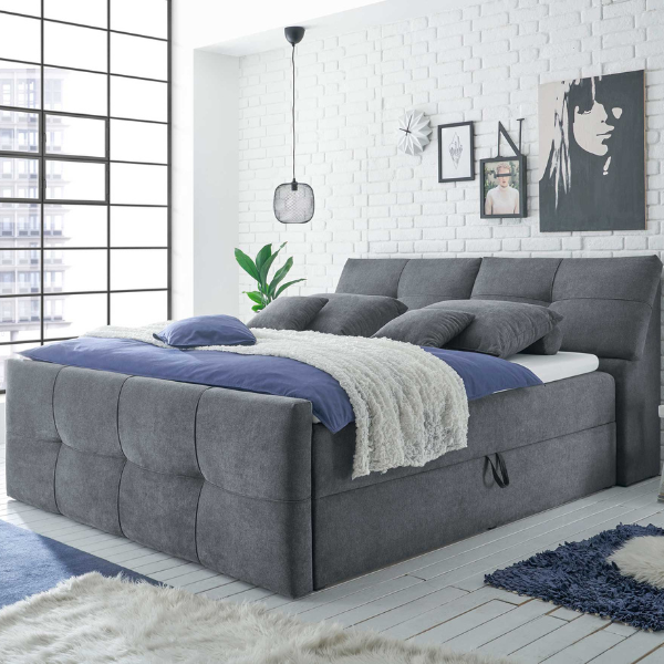 Lit boxspring Fitzroy 160x200cm avec espace de rangement - anthracite