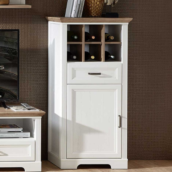 Armoire à vin Samine 66cm pour 6 bouteilles 1 porte & 1 tiroir - blanc/chêne