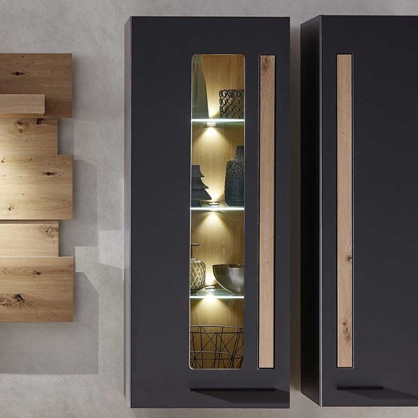 Armoire murale Lorna 52cm avec éclairage - anthracite/chêne