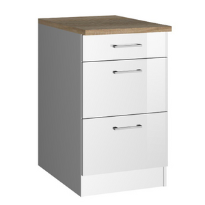 Meuble bas de cuisine Ragnar 50cm avec 3 tiroirs - blanc/chêne