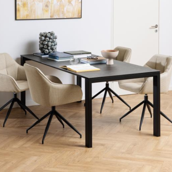 Table de salle à manger Brentford 200x90 cm - céramique/ noir