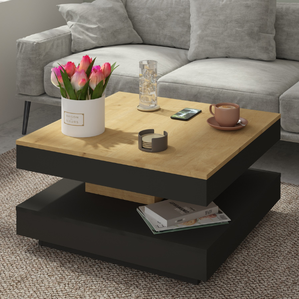 Table basse Soho 78x78 cm avec plateau extensible - beige/gris