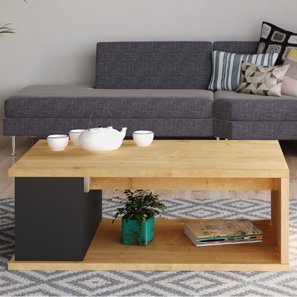 Table basse Otawa 90x55 cm avec plateau extensible - chêne/noir