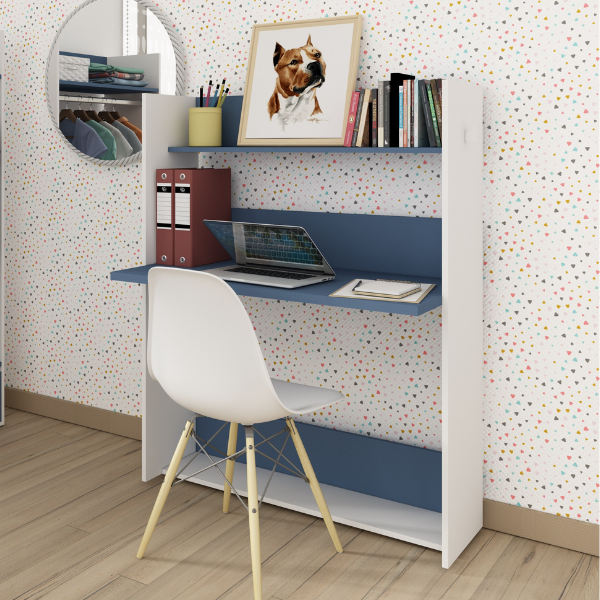 Armoire avec bureau Bo0 - blanc/bleu