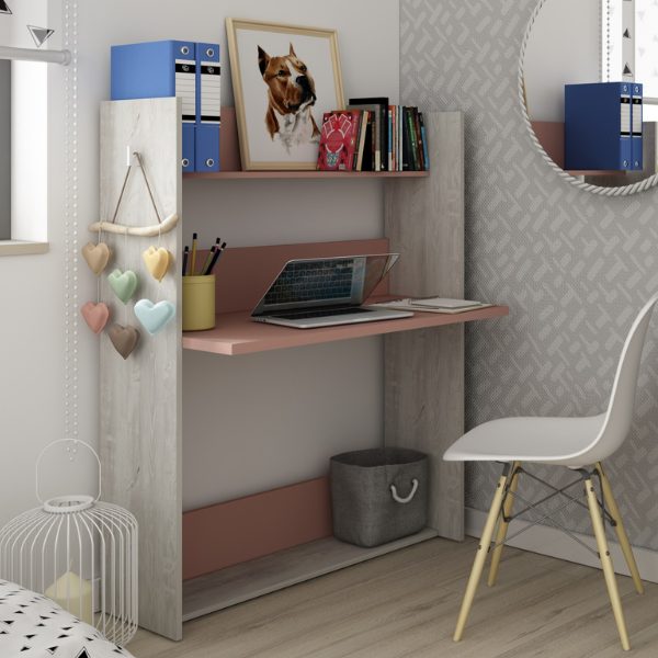 Armoire avec bureau Bo0 - pin/ vieux rose