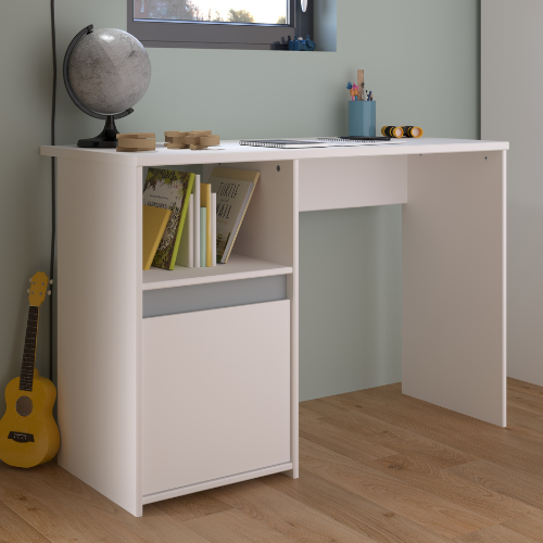 Bureau Rue 110cm avec armoire - blanc/gris ou blanc/rose