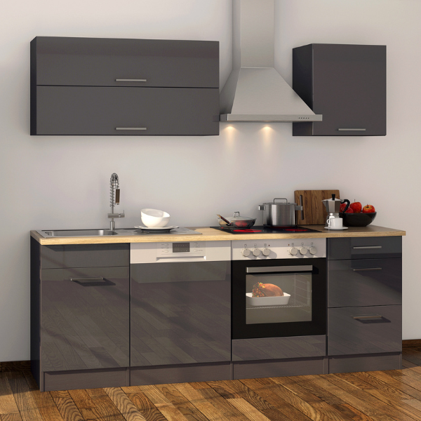 Kitchenette Ragnar 220cm avec four et lave-vaisselle - anthracite brillant