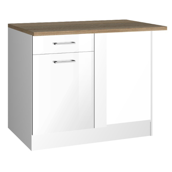 Armoire d'angle Ragnar 110cm avec porte & tiroir - blanc brillant/chêne