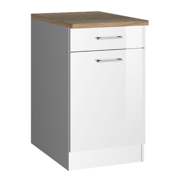 Meuble bas de cuisine Ragnar 50cm avec 1 porte & 1 tiroir - blanc