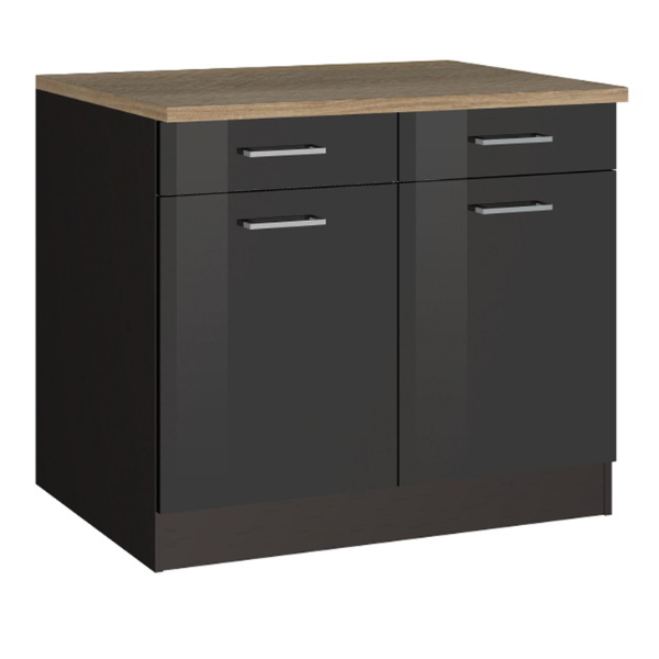 Meuble bas de cuisine Ragnar 100cm avec 2 portes & 2 tiroirs - anthracite