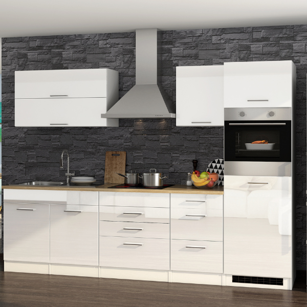 Kitchenette Ragnar 290cm avec espace pour réfrigérateur et four - blanc brillant