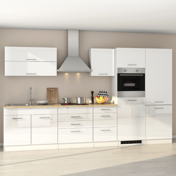 Kitchenette Ragnar 350cm avec espace pour réfrigérateur-congélateur et four - blanc brillant