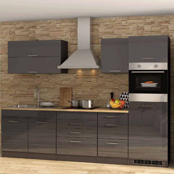 Kitchenette Ragnar 290cm avec four - anthracite brillant