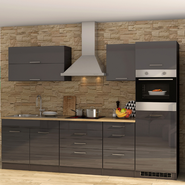 Kitchenette Ragnar 290cm avec réfrigérateur et four - anthracite brillant