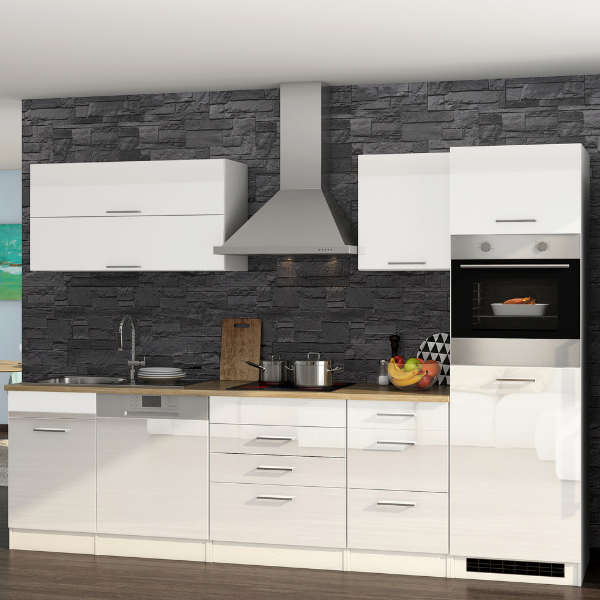 Kitchenette Ragnar 300cm avec four et lave-vaisselle - blanc brillant