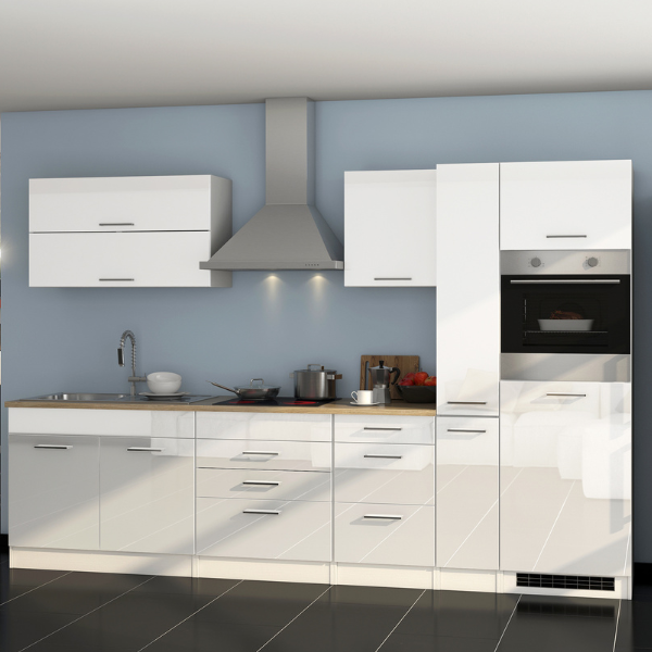 Kitchenette Ragnar 320cm avec four et réfrigérateur - blanc brillant